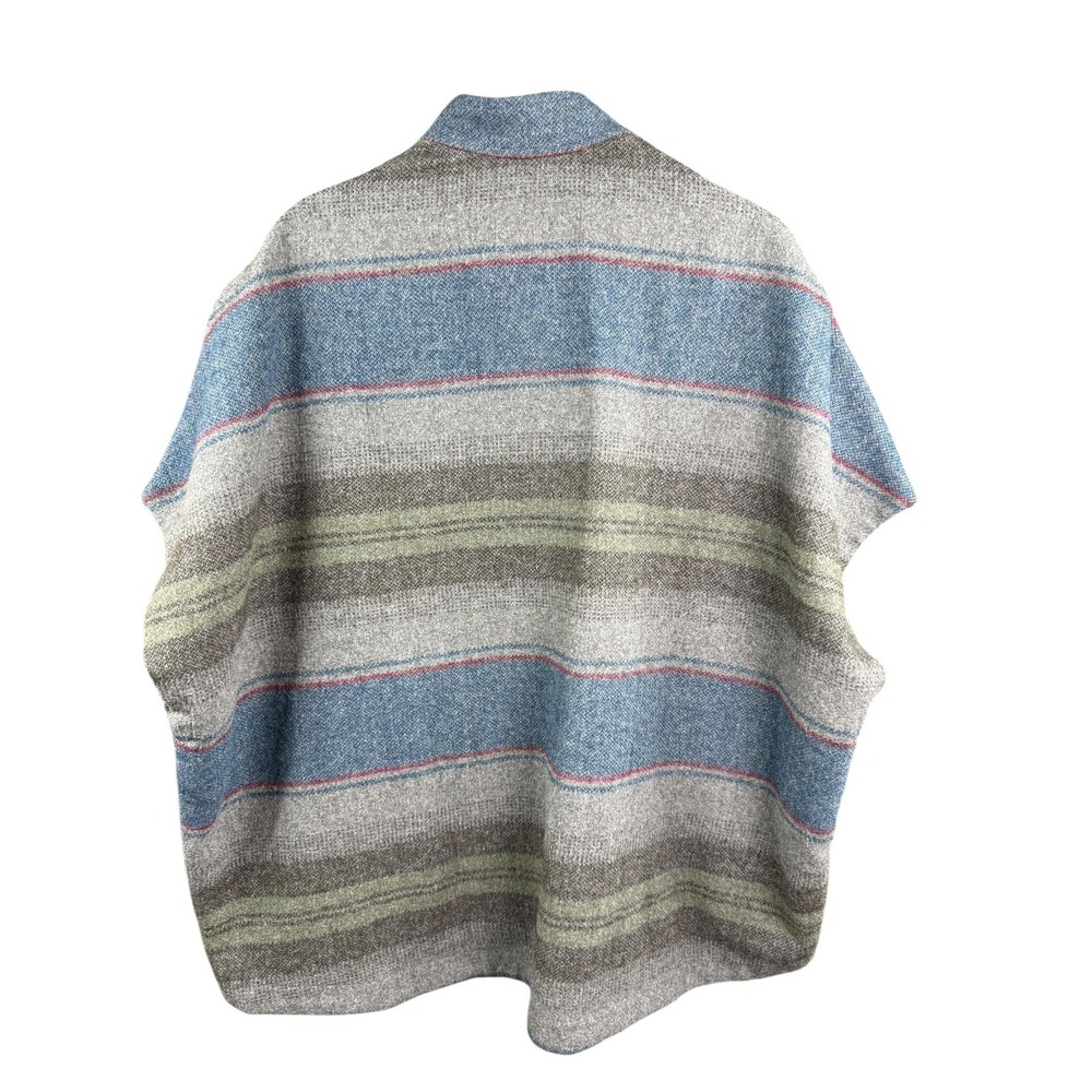 Eddie Bauer Poncho Womens Medium Gray Wool Blend Striped Cape Jacket Coat - Picture 5 of 7